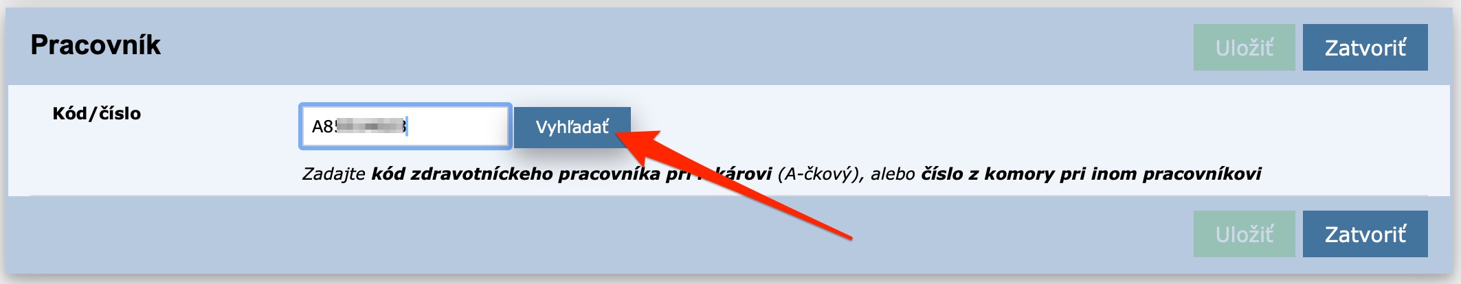 obrázok so zadávaním kódu zdravotníckeho pracovníka u lekára